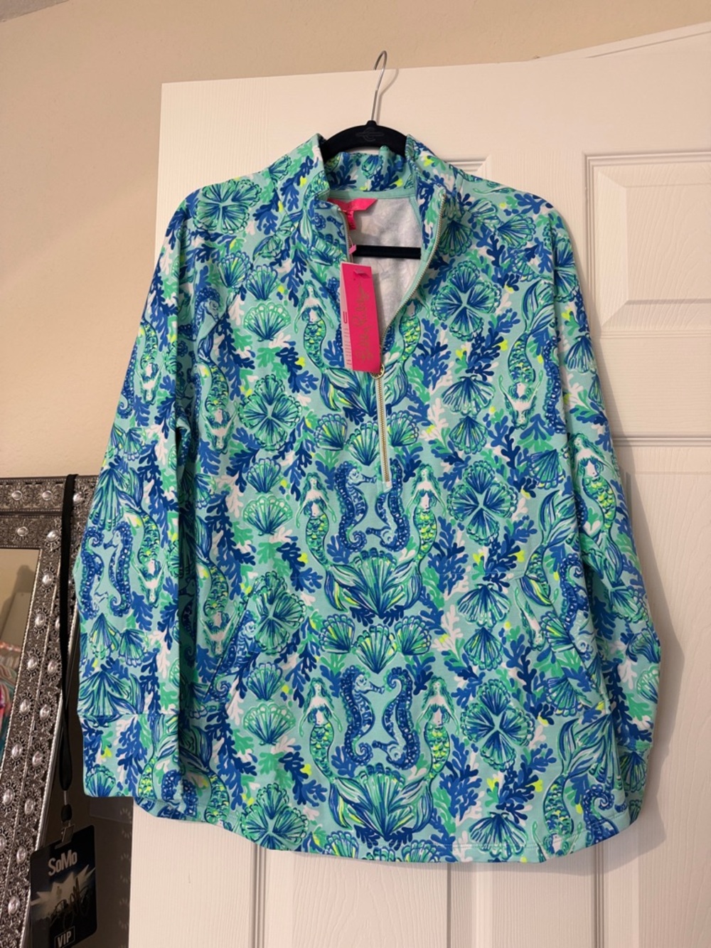 Lilly Pulitzer Blue & Green Seashell Print Pullover